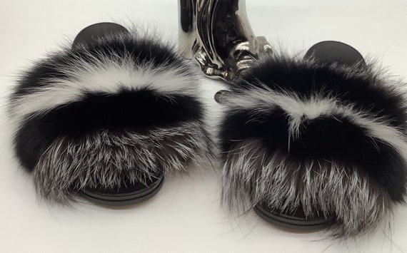 Luxury Real Fox Fur Sliders Flat Women Slippers Indoor Outdoor Comfortable Shoes 