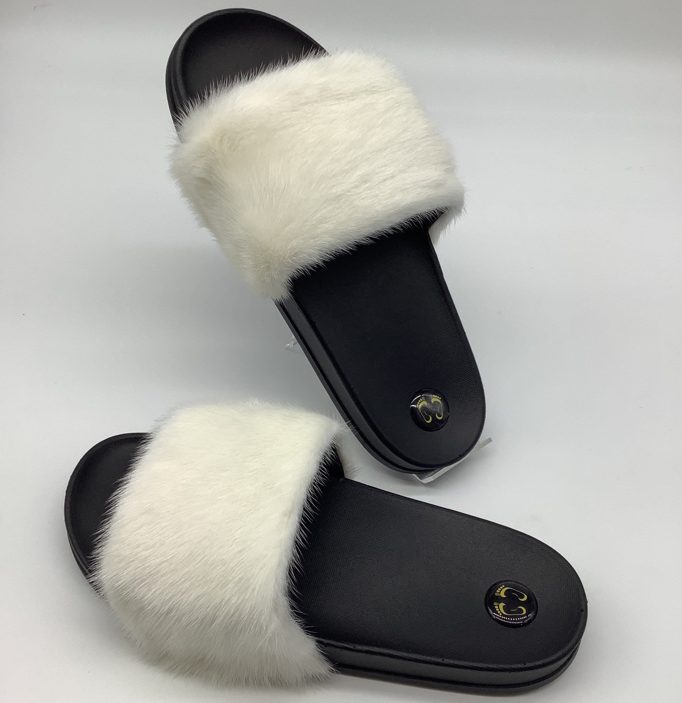 Rose Red-Real Mink Fur +Fox Fur Slides Slippers Sandals Indoor Ourdoor Shoes