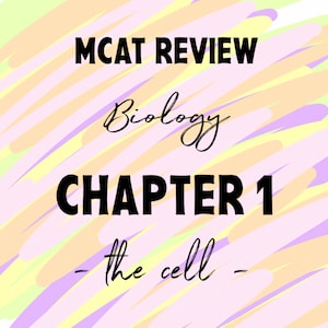 May include: A colorful abstract background with the text "MCAT REVIEW Biology CHAPTER 1 - the cell -" in black text.