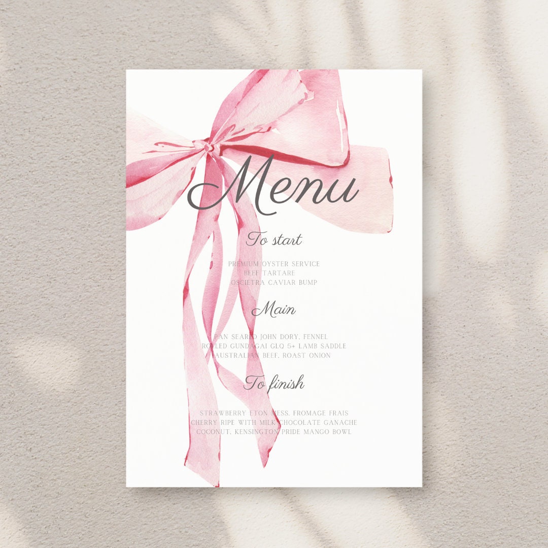 Bridal Shower Invitation, Bright Pink Menu, Miss to Mrs Menu, Printable ...