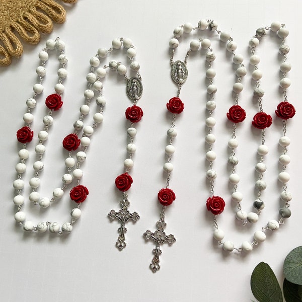 White Marble and Rose "Little Flower" Rosary