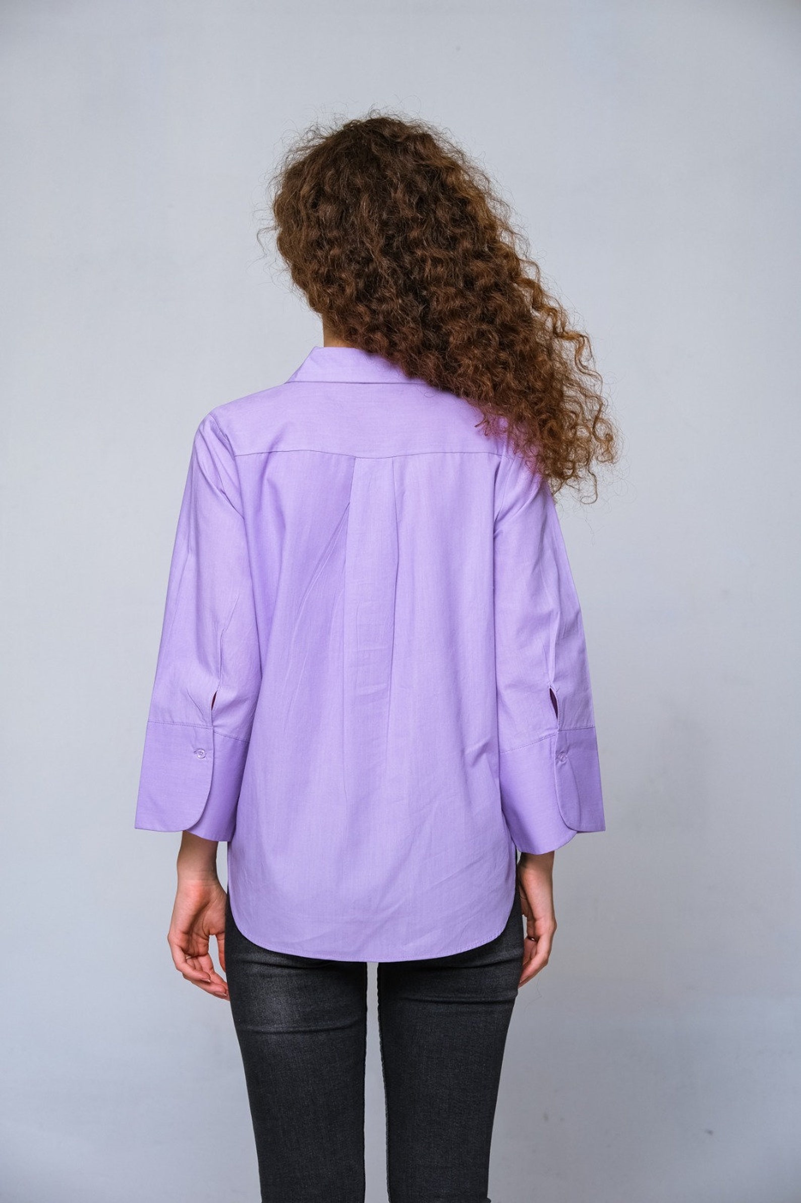 Lilac Cotton Loose Blouse / Women's Casual Cotton Shirt/ Etsy