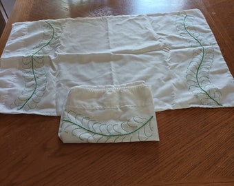 Vintage Hand Embroidered Standard Size Muslin Pillow Cases With Hand Crotched Trim