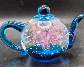 Vintage Dynasty Gallery Cobalt Blue And Clear Art Glass Teapot Shaped...