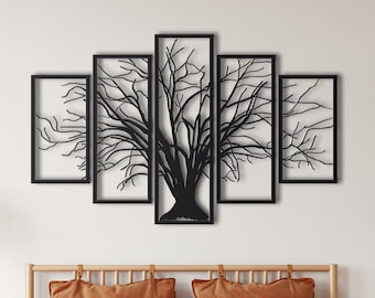 5 Panels Wall Hanging, Tree of Life Metal Wall Art , Interior Decoration, Metal Wall Art, Home Office Decoration