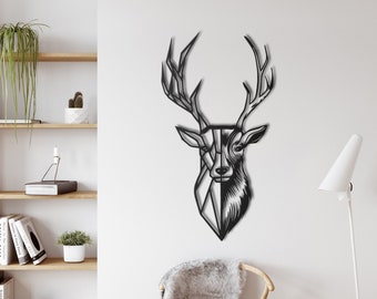 Metal Deer Wall Decor, Geometric Deer Head with Antlers Wall Art, Home Office Decoration, Wall Hangings, Nature Wall Art