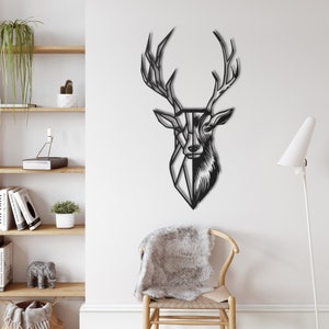 Metal Deer Wall Decor, Geometric Deer Head with Antlers Wall Art, Home Office Decoration, Wall Hangings, Nature Wall Art