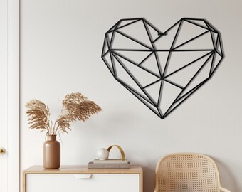 Metal Wall Art, Metal Geometric Heart, Metal Wall Decor, Interior Decoration, Metal Heart Art, Bedroom Decoration, Love Gift