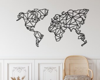 Metal World Map Wall Art, Metal Wall Decor, 2 Pezzi Geometric World Map Decor, Decorazione d'interni, Wall Hanging, Home Living Room Decor