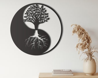 Metal Tree Art, Tree of Life Wall Decoration, Metal Yin Yang Decor, Metal Wall Art, Wall Hanging, Home Office Living Room Decor,