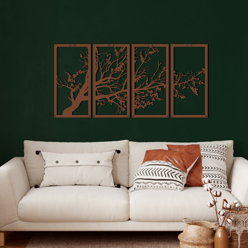 Metal Wall Art Home Decoration Tree of Life 4 Panels 4 Etsy