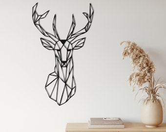 Metal Wall Decor, Deer Wall Art, Geometric Deer Head with Antlers Wall Art, Home Office Decoration, Wall Hangings, Animal Lover Gif