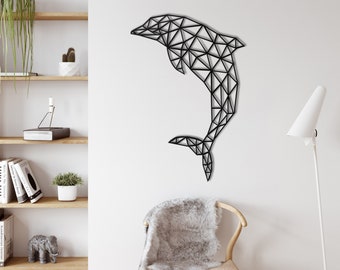 Metal Wall Art Decor - Geometric Dolphin - Metal Wall Decor Home Office Decoration Bedroom Living Room Decor Sculpture