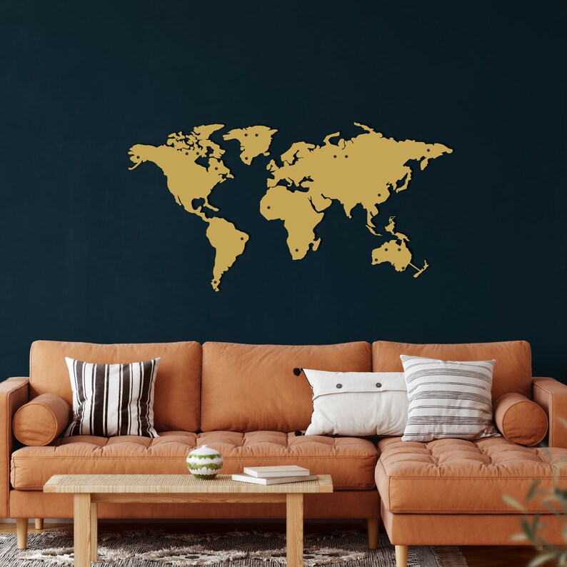 Metal World Map Continents Decor Metal Wall Decor World Map Etsy