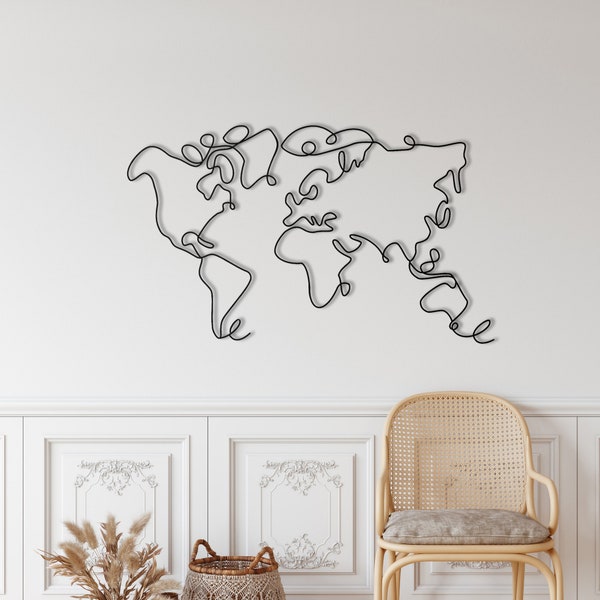 Minimalist World Map, World Map Wall Art, Metal Wall Decor, Metal Wall Hangings, Home Living Room Decoration, Metal Wall Art, Office Decor