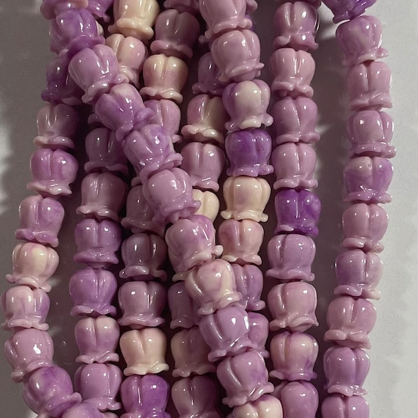 20pcs Crown Flower 8x8mm Variegated Lavender and Taupe Beige