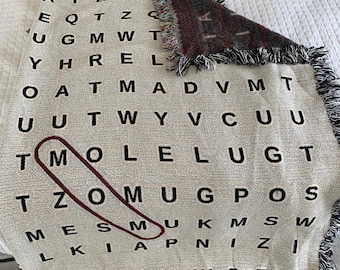 Custom Word Search Woven Blanket, Personalized Names Throw, 100% Cotton Yarn, Decorative Keepsake