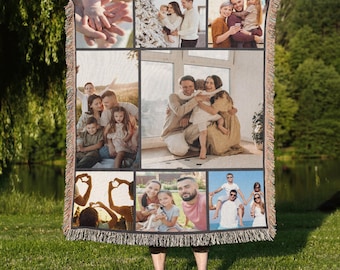 Personalized Photo Woven Blanket, Custom Picture Throw, Photo Memory Blanket, Woven Tapestry Gift, Family Reunion Gift, Grandkids Gift