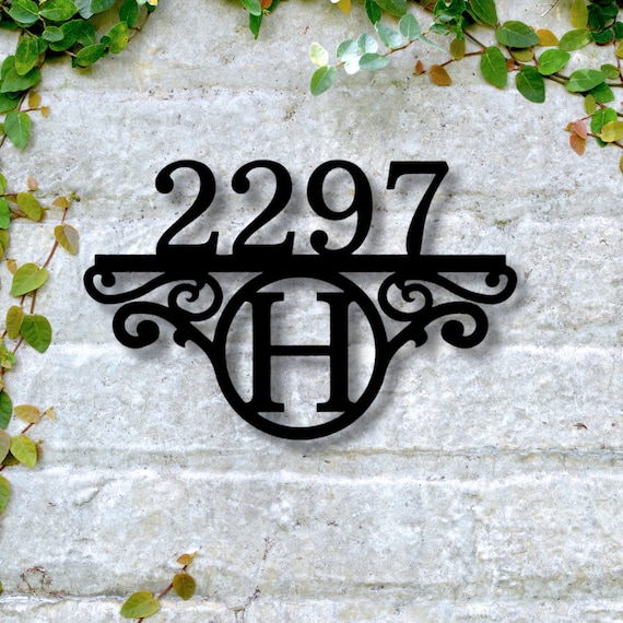 Initial Address Monogram, Metal House Number Signs, Address