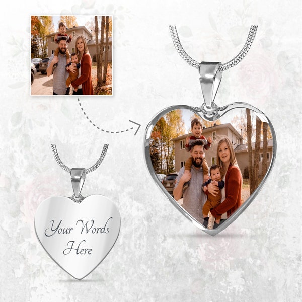 Custom Picture Necklace, Photo Pendant, Wife Necklace, Personalized Photo Heart Necklace, Custom Picture Necklace, Engraved Necklace for Her