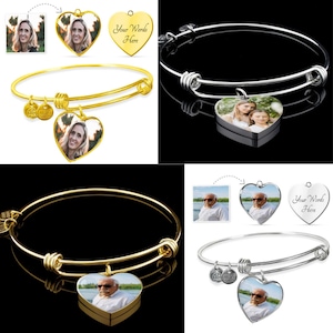Loss of Loved One Heart Bracelet, Sympathy Picture Bangle, Loss of Father or Mother Gift, Engravable Bangle, Personalized Memorial Gift