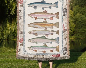 Vintage Gamefish Woven Blanket, Husband Christmas Gifts, Fishing Decor, Fish Collectibles, Cozy Throw,  Nautical Decor, Gift for Fisherman