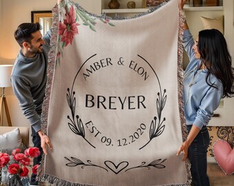 Personalized Couples Name Gift, Custom Last Name Housewarming Blanket, First Anniversary Gift For Married Couple, Wedding Gift, Engagement