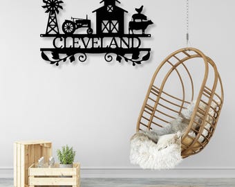 Personalized Metal Farm Sign, Windmill Tractor Barn Decor, Farmhouse Wall Art