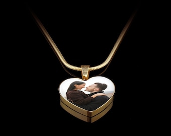 Personalized Photo Heart Necklace, Photo Pendant, Wife Necklace, Girlfriend, Custom Picture Necklace, Engraved Necklace for Her, Gift For