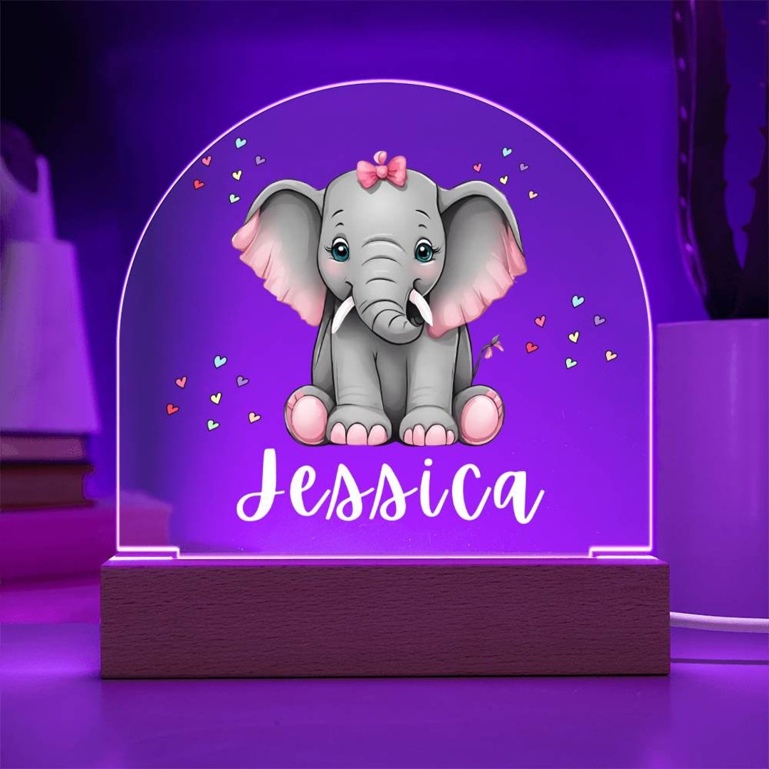 Pink Elephant Night Acrylic Light, Baby Girls Night Light, Birthday or