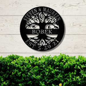 Elaborate Tree of Life Metal Wall Art, Custom Family Name Metal Signs, Tree of Life Décor, Housewarming Gift, Monogram Wall Décor