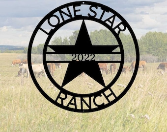 Custom Texas Lone Star Metal Sign, Personalized Ranch Monogram, Western Large Star Wall Decor, Birthday  Gift For Rancher, Last Name Sign