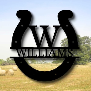 Custom Horseshoe Metal Sign, Indoor Outdoor Hangings, Horseshoe Livingroom Decor, Personalized Horseshoe Metal Plaque with Initial and