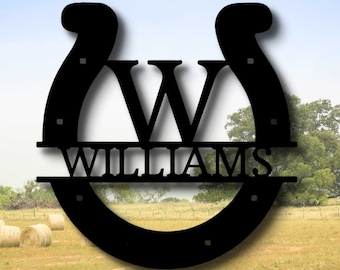 Custom Horseshoe Metal Sign, Indoor Outdoor Hangings, Horseshoe Livingroom Decor, Personalized Horseshoe Metal Plaque with Initial and