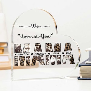 Mama We Love You Heart Plaque, Personalized Heart acrylic plaque, Custom Kids Names Acrylic Mom Birthday or Christmas Present, Mama Gift
