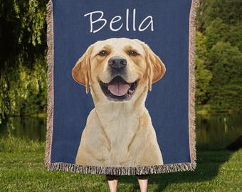 Custom Pet Portrait Woven Blanket, Dog Memorial, Cat Keepsake