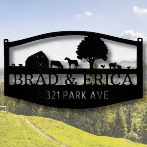 Personalized Farm Metal Sign, Custom Family Name Plaque, Metal Address Sign, Christmas Gift, Cabin Metal Art, Hanging Ranch Address Sign