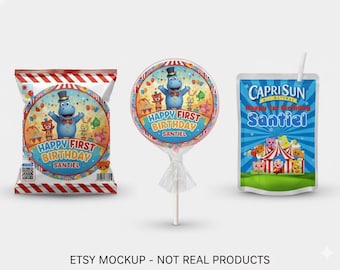 PLIM PLIM Custom party favors, lollipops, chip bags, capri suns.