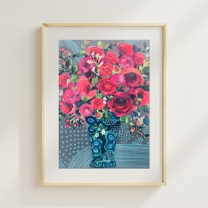 Handmade Mixed Media Art on Artboard | Rose bouquet Flower Original Painting | Boho Wall Decor | Meditation Room Art | Ready to ship