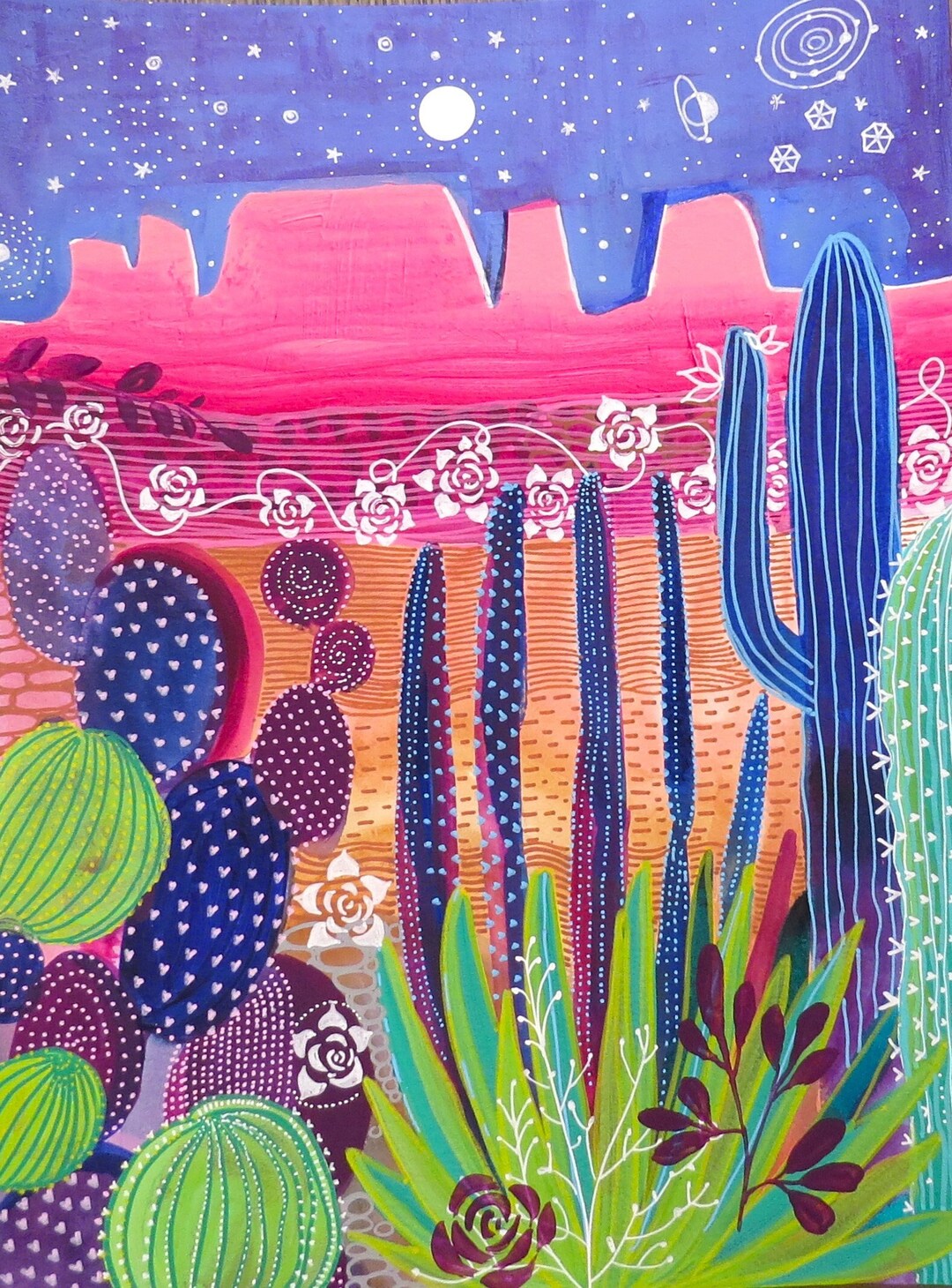Saguaro Cactus Wall Art | Desert Landscape Painting | Southwestern Home ...