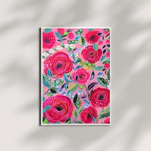 Original Painting, handmade painting, Floral  painting, Floral bright handmade art, bright art for living space, summer florals, flowers art