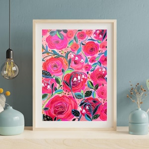 Original Painting, handmade painting, Floral  painting, Floral bright handmade art, bright art for living space, summer florals, flowers art