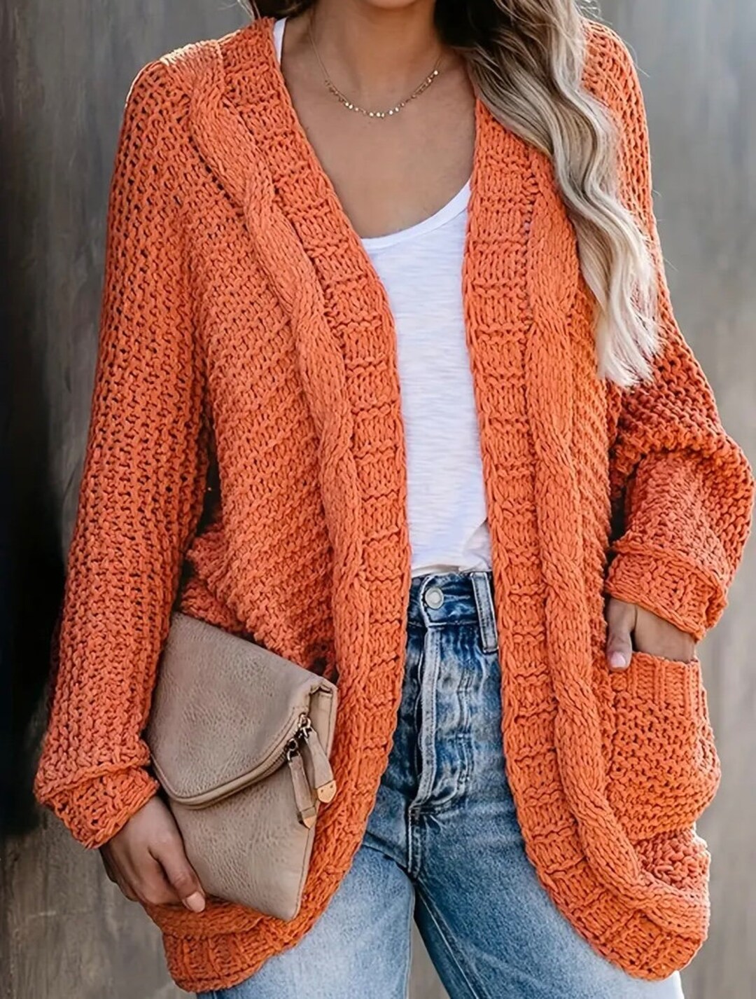Open Front Chunky Knit Cardigan Sweater Etsy
