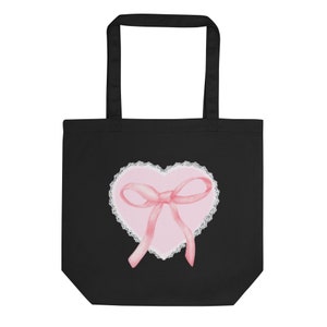Soft Girl Heart Bow Eco Tote Bag, ballerina pink, pastel, ballerina aesthetic, brandy melville aesthetic