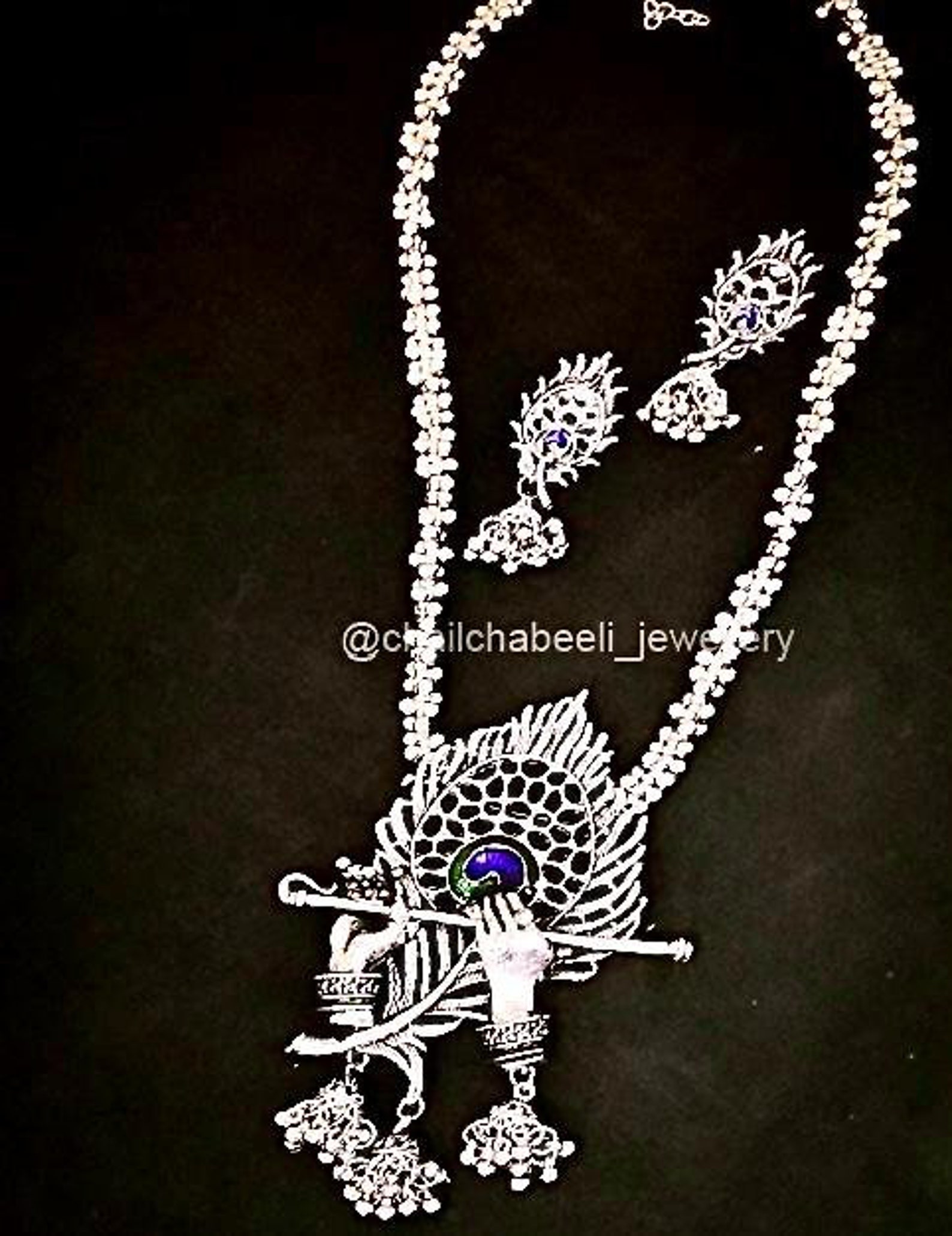 Oxidized Krishna Flute Pendant SetIndian Peacock Feather Etsy