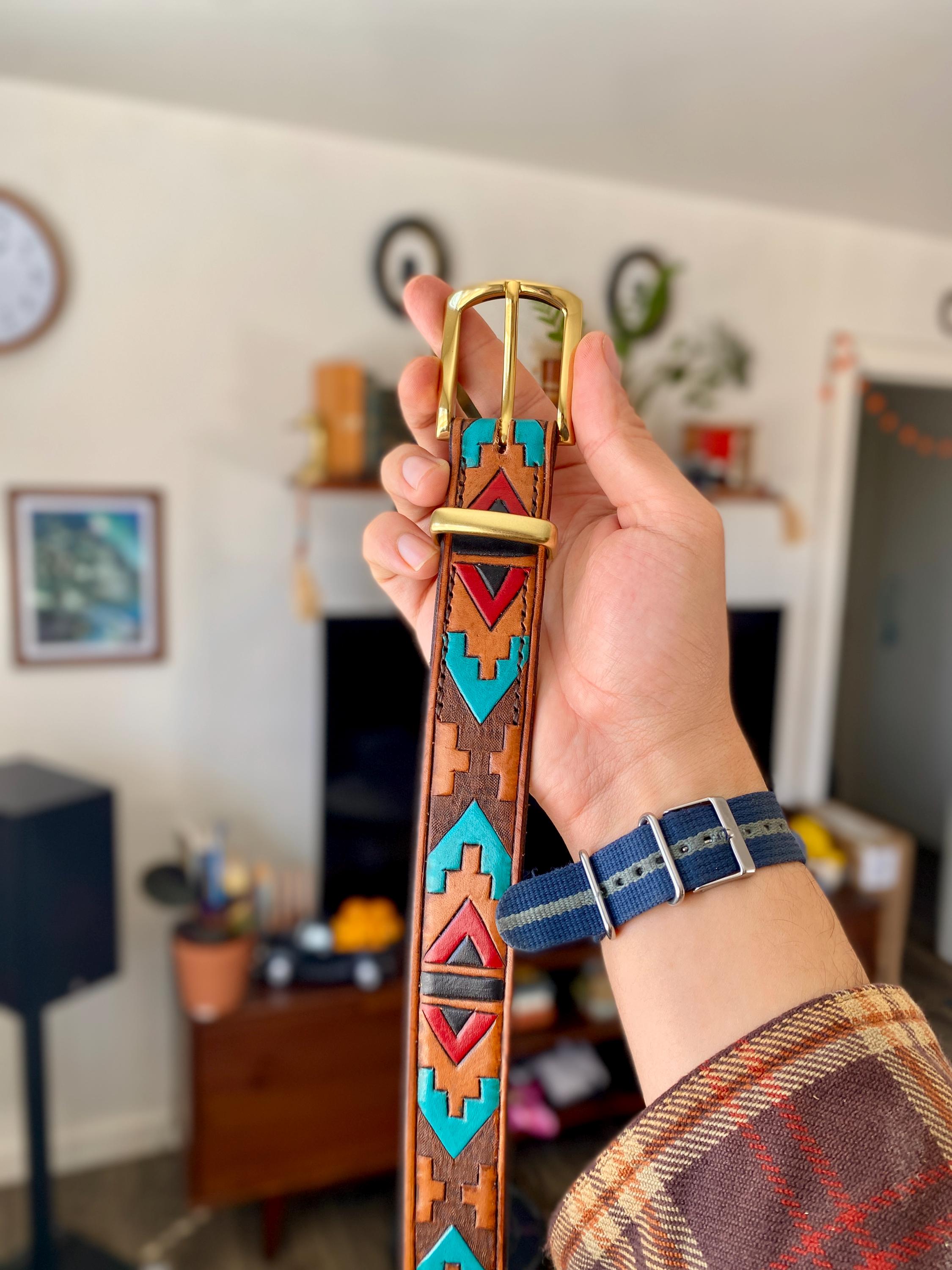 Hand-painted Southwestern Leather Belt – 1.25 display picture 3