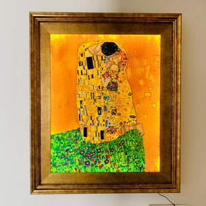 Gustav Klimt The Kiss Stained Glass Painting LED Frame