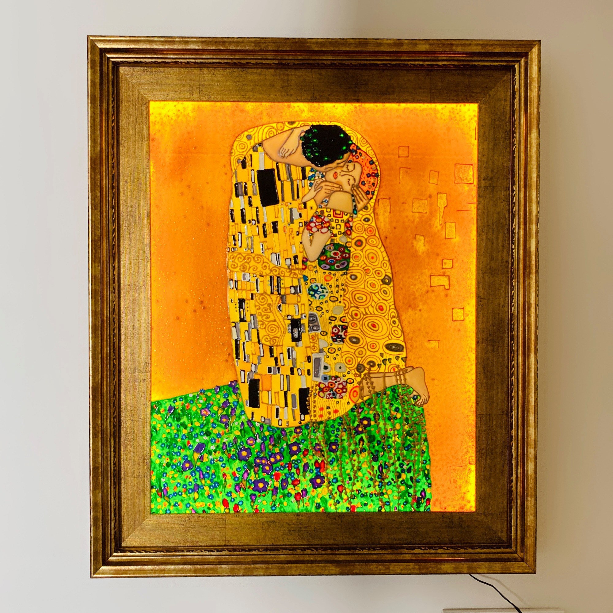 Gustav Klimt the Kiss Stained Glass Painting LED Frame - Etsy