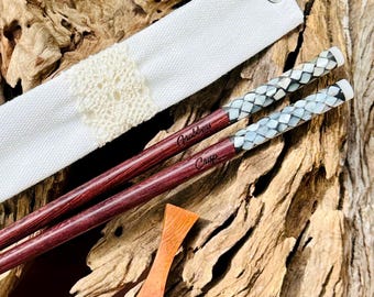 Engraved Rosewood Chopsticks: Mother of Pearl Inlay, Personalized Gift Set