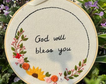 Custom Hand-Stitched Floral Embroidery Hoop, Personalized Christmas Gift, Baby Birth Stats, Wedding Name Sign